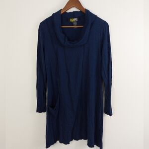 Pure Essence bamboo blend knit cowl neck tunic navy size small